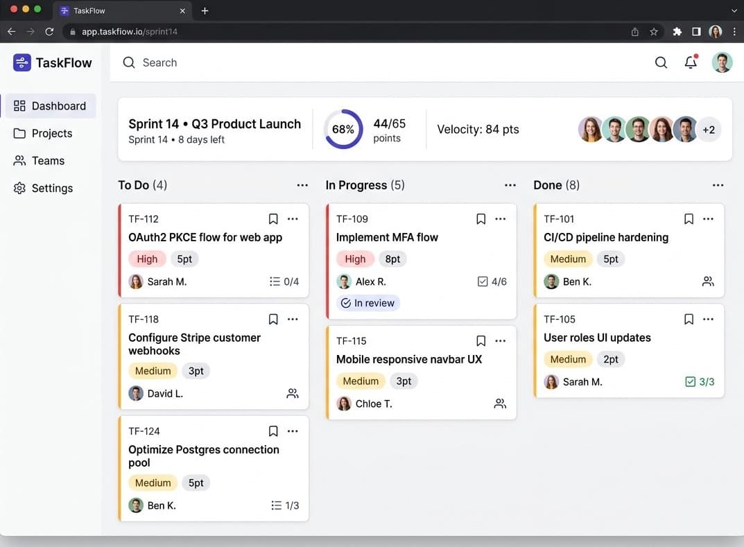 TaskFlow dashboard preview